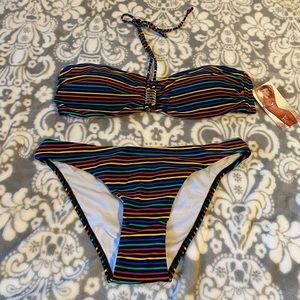 Rainbow black strip bikini